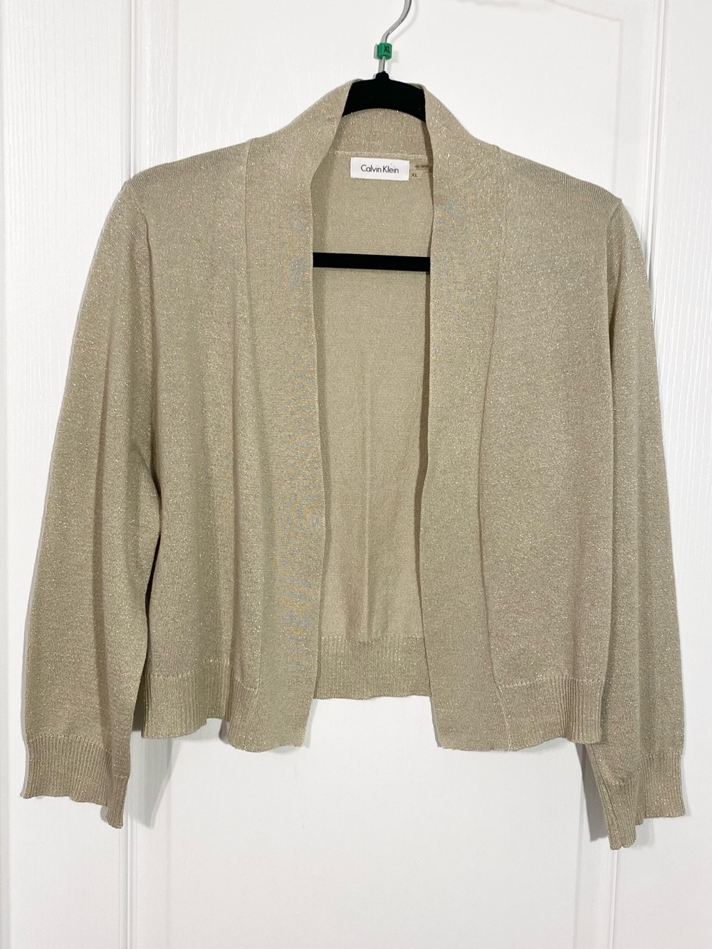Calvin Klein Metallic Gold Knit Cropped Open Front Cardigan Size XL
